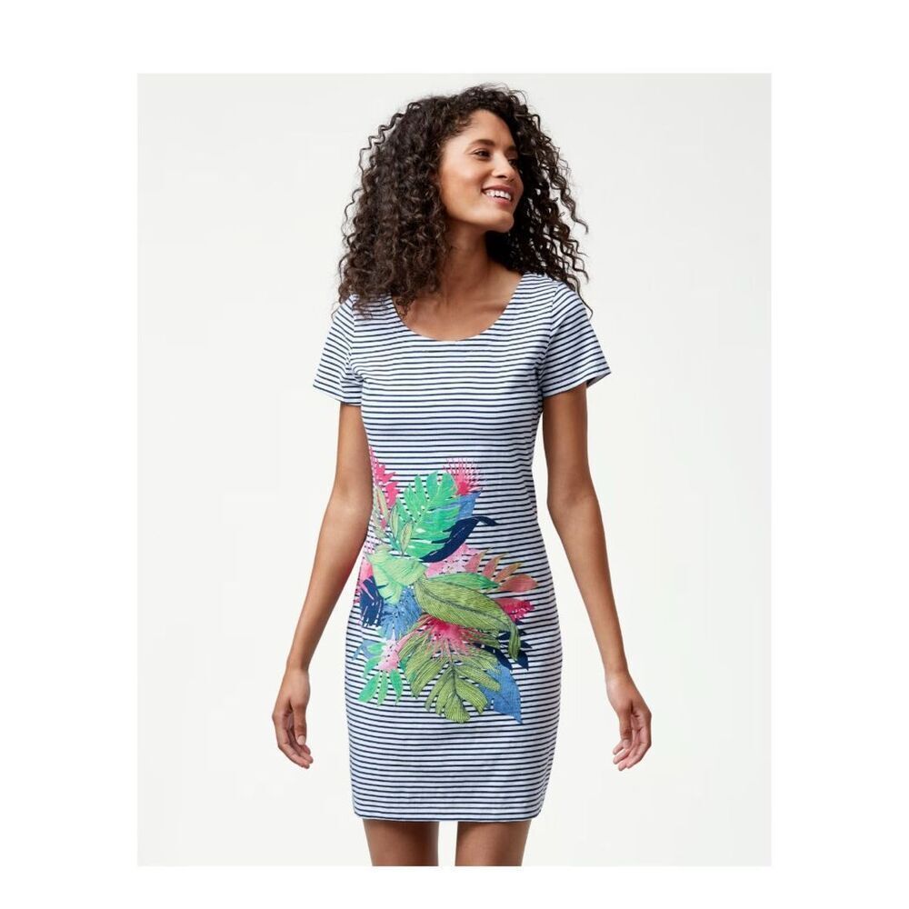 TOMMY BAHAMA Striped Floral Sunset Shadow T-Shirt Short Sleeve Dress